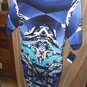 GABBY SKYE| Blue- Multi Color | Short Sleeve |Square Neck Dress